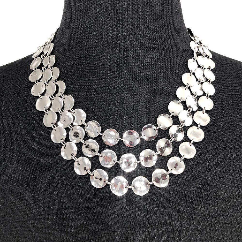 Talbots Silver Tone Reflective Circle Disc Triple… - image 1